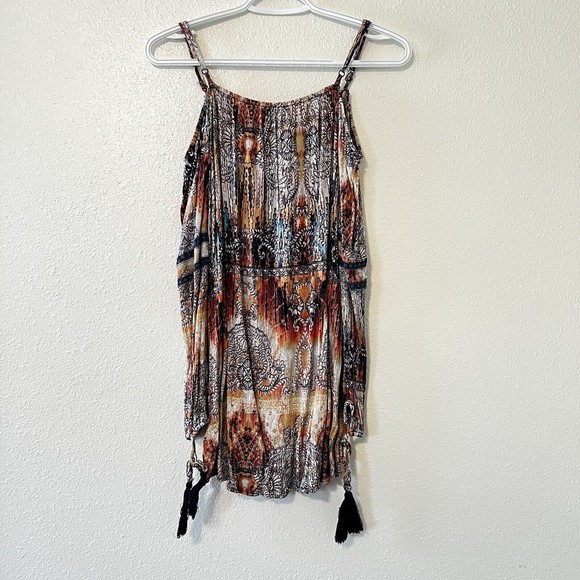 J Roberts Medium Gauze Long Sleeve Boho Hippie Festival Cold Shoulder Top - Picture 3 of 11